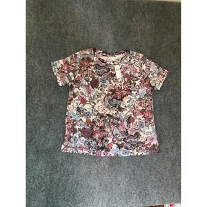 Anthropologie Postmark Sequin Floral Paisley Short Sleeve Top Size M NWT